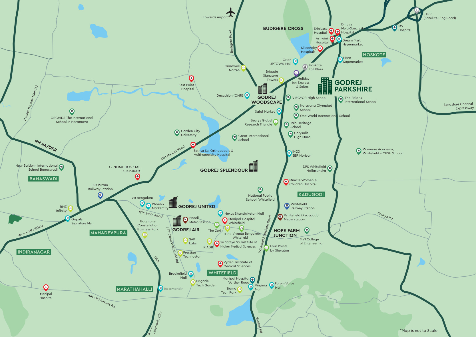 Godrej Parkshire Whitefield Hoskote location map near Kadugodi Metro, ITPL, Hoskote and Old Madras Road